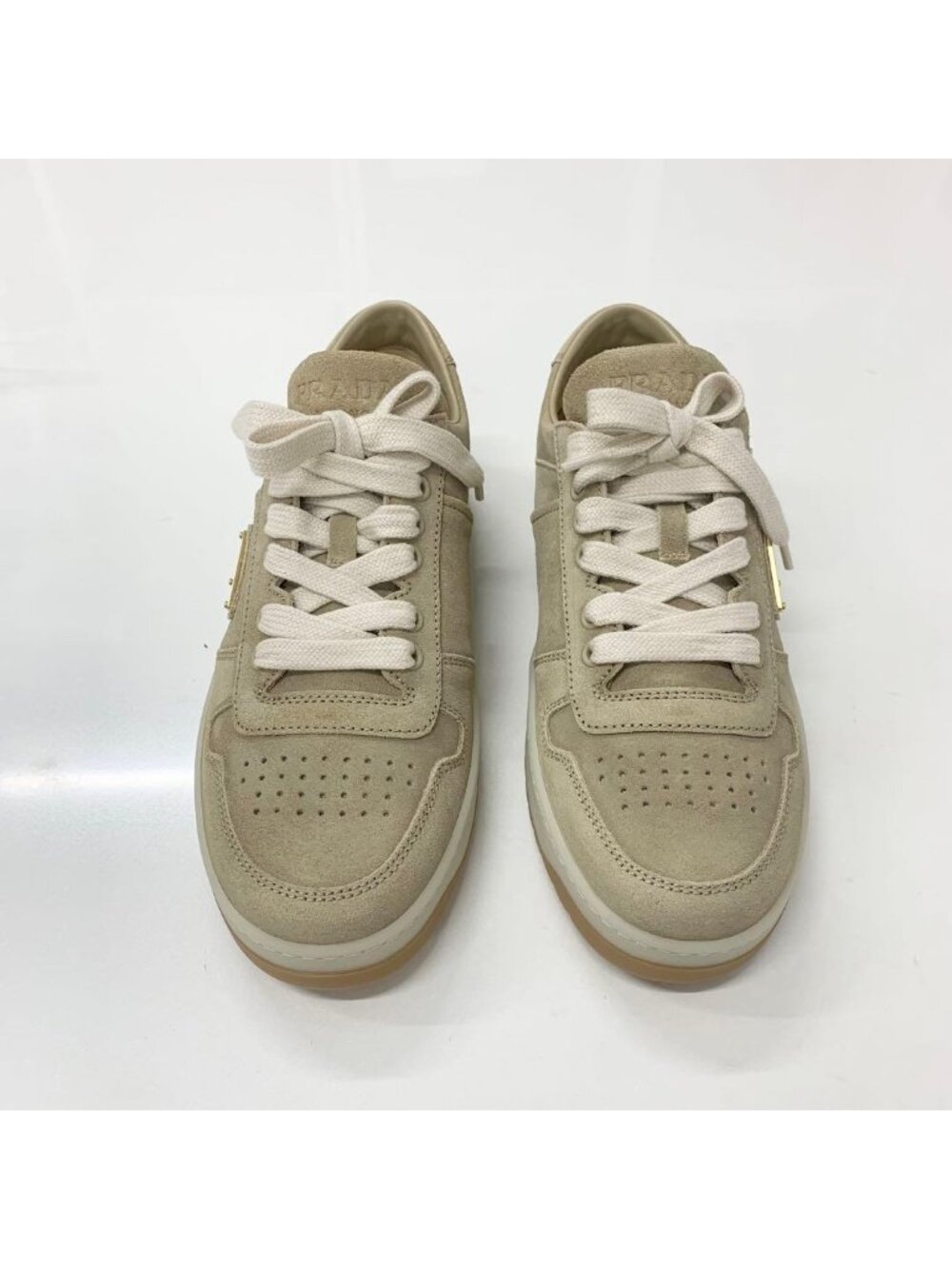 Prada Downtown Logo Delave Suede Sneakers Beige - Picture 2 of 10